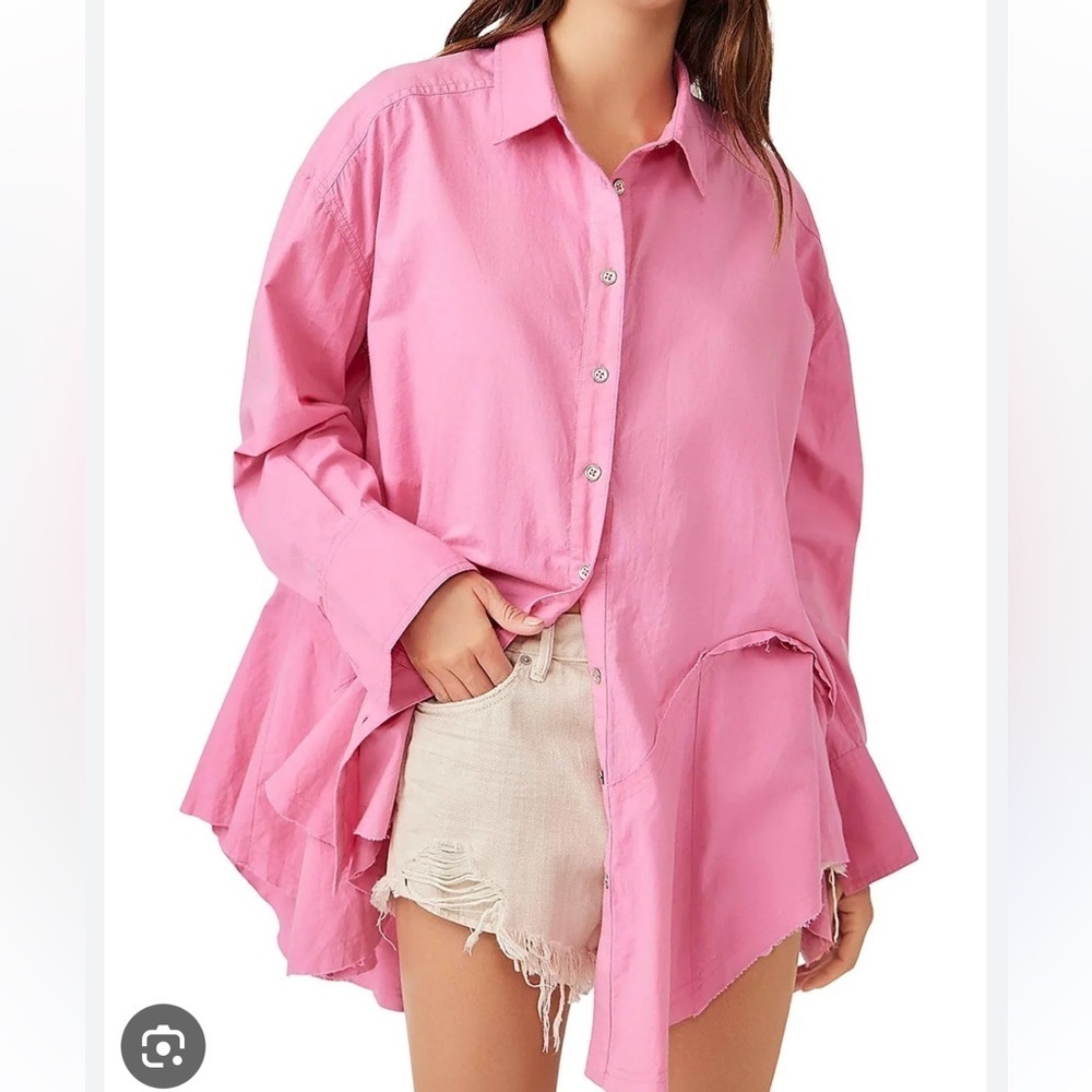 NWT Free People Oversized Barbiecore Shirt S-L - Picture 1 of 7